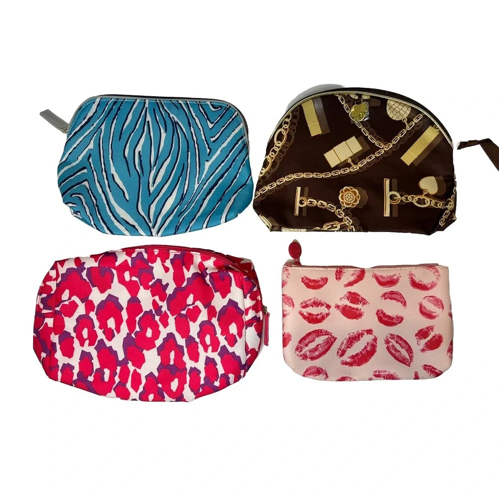 Estee Lauder Lancome Ipsy Cosmetic Makeup Bag Lot Of 4‎ Wild Prints Colorful